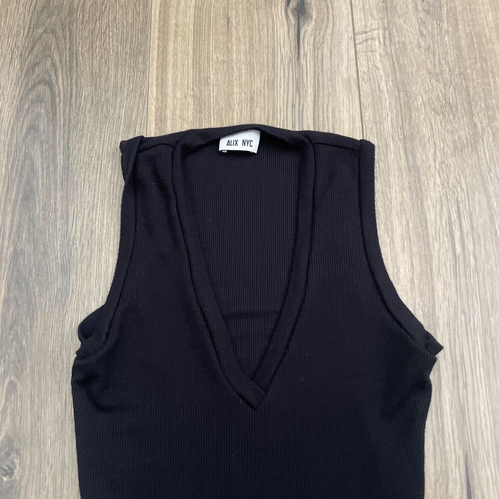 ALIX NYC Womens Black Stretch V Neck Sleeveless Thong Bodysuit Top Size XS - Picture 2 of 7